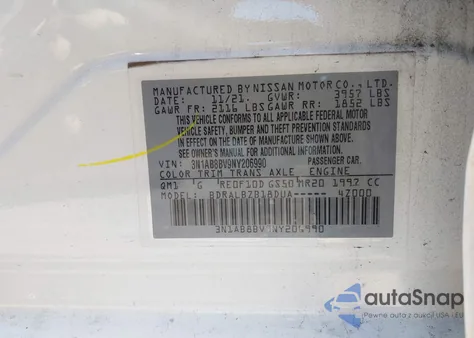 2022 Nissan Sentra S Xtronic Cvt from USA, damaged, VIN 3N1AB8BV9NY206990